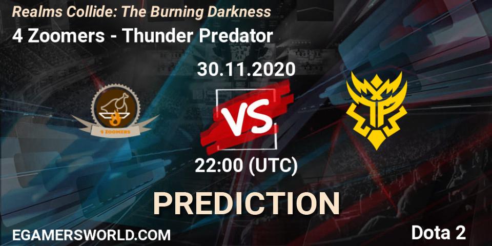 Pronóstico 4 Zoomers - Thunder Predator. 30.11.2020 at 22:02, Dota 2, Realms Collide: The Burning Darkness