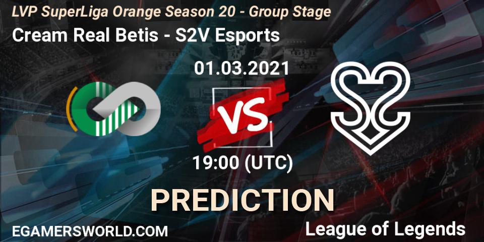 Pronóstico Cream Real Betis - S2V Esports. 01.03.2021 at 19:00, LoL, LVP SuperLiga Orange Season 20 - Group Stage