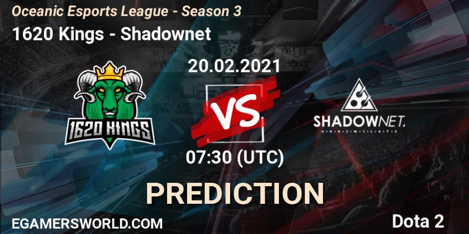 Pronóstico 1620 Kings - Shadownet. 18.02.2021 at 07:29, Dota 2, Oceanic Esports League - Season 3