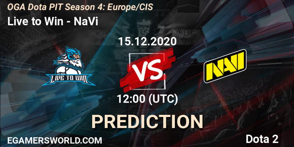 Pronóstico Live to Win - NaVi. 15.12.2020 at 12:21, Dota 2, OGA Dota PIT Season 4: Europe/CIS