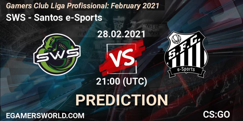 Pronóstico SWS - Santos e-Sports. 28.02.2021 at 21:45, Counter-Strike (CS2), Gamers Club Liga Profissional: February 2021