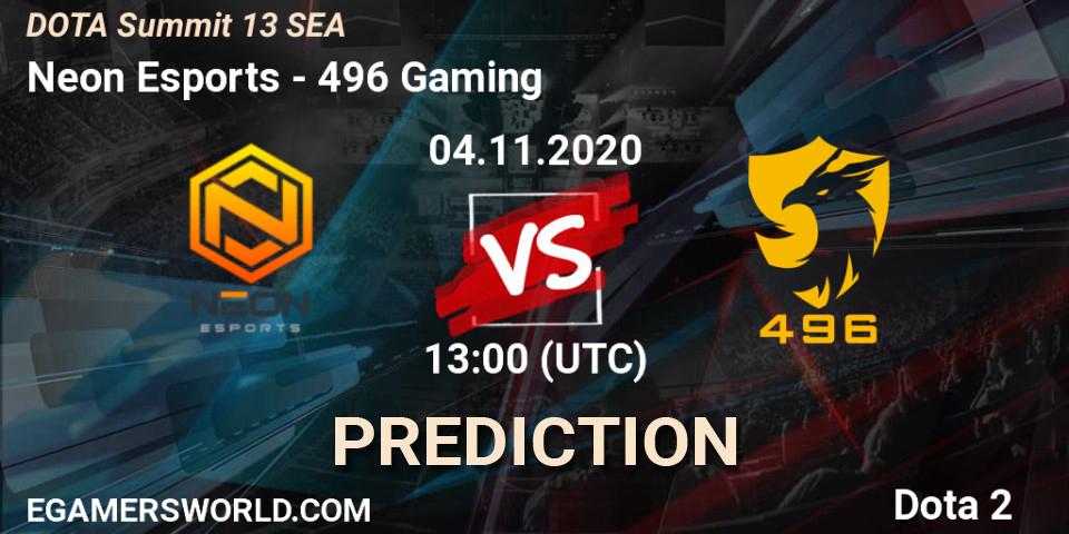 Pronóstico Neon Esports - 496 Gaming. 04.11.2020 at 12:59, Dota 2, DOTA Summit 13: SEA