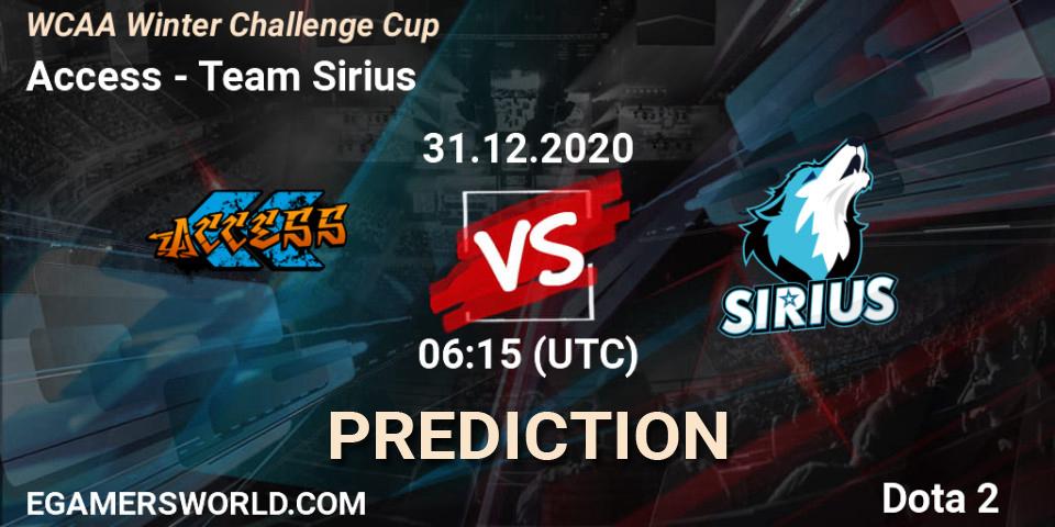 Pronóstico Access - Team Sirius. 31.12.20, Dota 2, WCAA Winter Challenge Cup