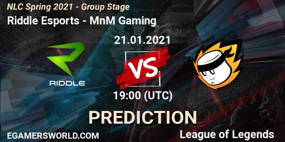 Pronóstico Riddle Esports - MnM Gaming. 21.01.2021 at 19:00, LoL, NLC Spring 2021 - Group Stage