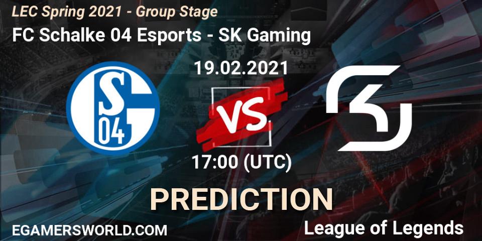 Pronóstico FC Schalke 04 Esports - SK Gaming. 19.02.2021 at 17:00, LoL, LEC Spring 2021 - Group Stage