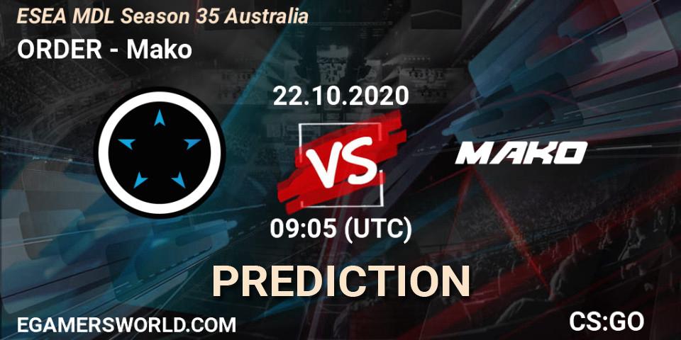 Pronóstico ORDER - Mako. 22.10.2020 at 09:05, Counter-Strike (CS2), ESEA MDL Season 35 Australia