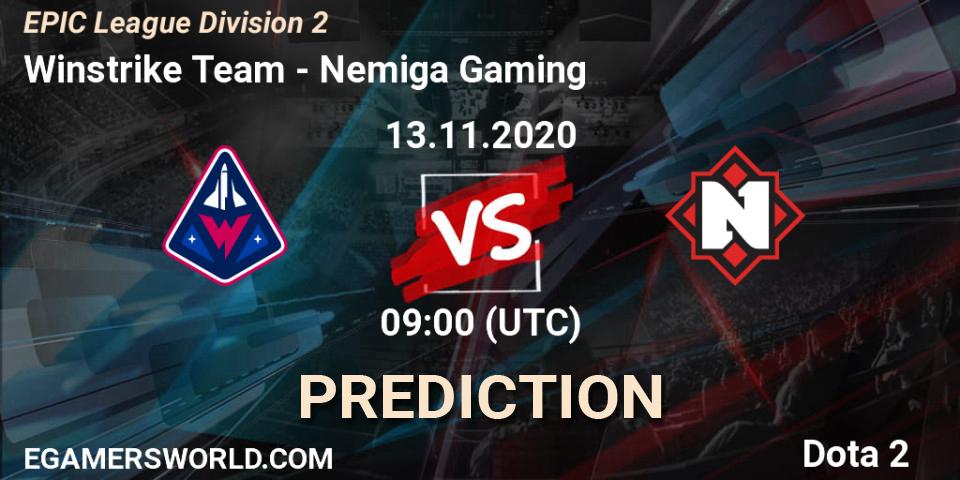 Pronóstico Winstrike Team - Nemiga Gaming. 13.11.2020 at 09:00, Dota 2, EPIC League Division 2