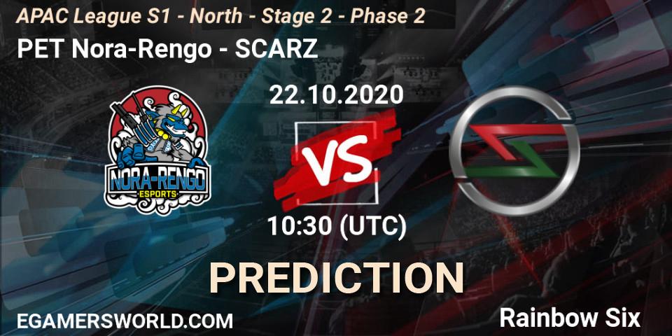 Pronóstico PET Nora-Rengo - SCARZ. 22.10.2020 at 10:30, Rainbow Six, APAC League S1 - North - Stage 2 - Phase 2