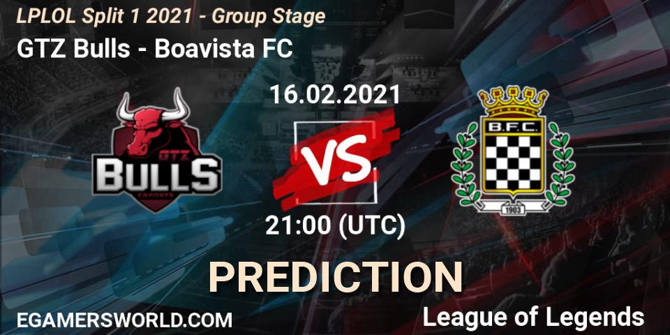 Pronóstico GTZ Bulls - Boavista FC. 16.02.2021 at 21:00, LoL, LPLOL Split 1 2021 - Group Stage