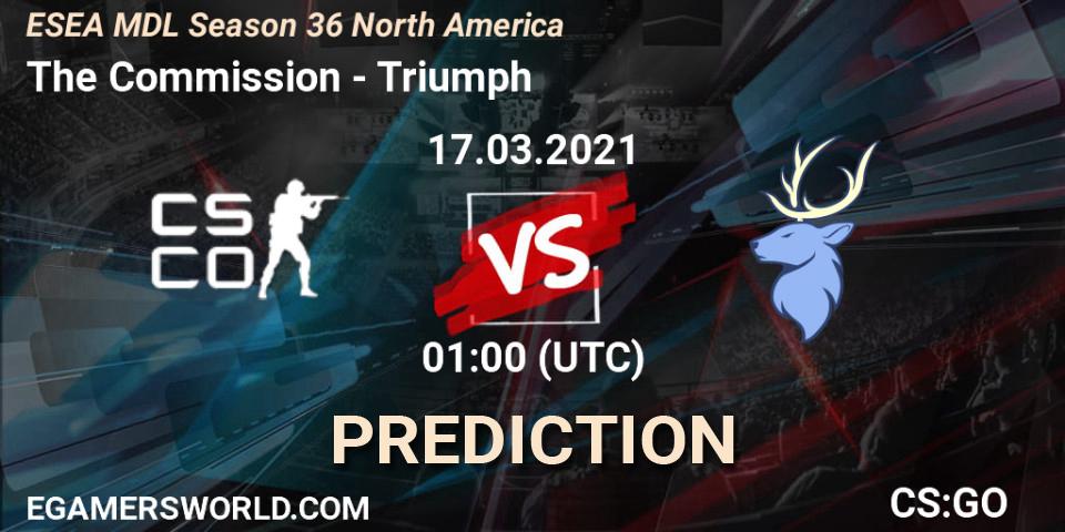 Pronóstico The Commission - Triumph. 17.03.2021 at 01:00, Counter-Strike (CS2), MDL ESEA Season 36: North America - Premier Division
