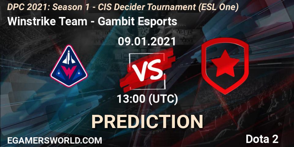 Pronóstico Winstrike Team - Gambit Esports. 09.01.2021 at 13:00, Dota 2, DPC 2021: Season 1 - CIS Decider Tournament (ESL One)