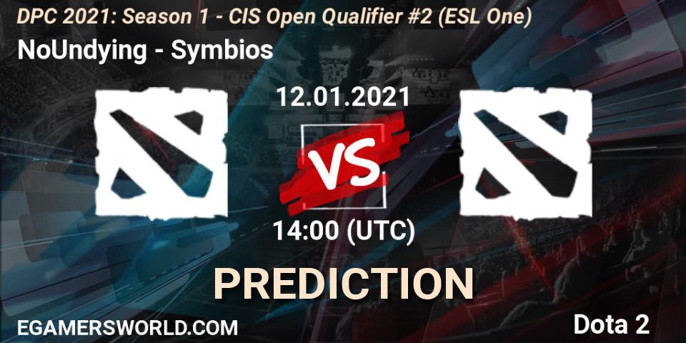 Pronóstico NoUndying - Symbios. 12.01.2021 at 14:05, Dota 2, DPC 2021: Season 1 - CIS Open Qualifier #2 (ESL One)