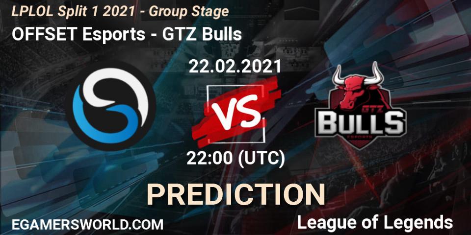Pronóstico OFFSET Esports - GTZ Bulls. 22.02.2021 at 22:00, LoL, LPLOL Split 1 2021 - Group Stage