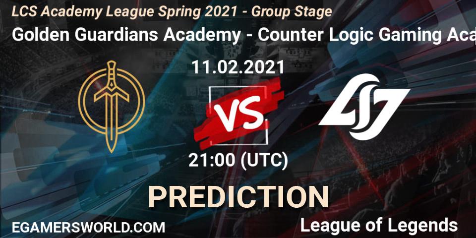 Pronóstico Golden Guardians Academy - Counter Logic Gaming Academy. 11.02.2021 at 21:00, LoL, LCS Academy League Spring 2021 - Group Stage