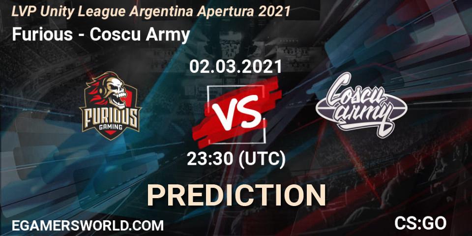 Pronóstico Furious - Coscu Army. 02.03.2021 at 23:30, Counter-Strike (CS2), LVP Unity League Argentina Apertura 2021