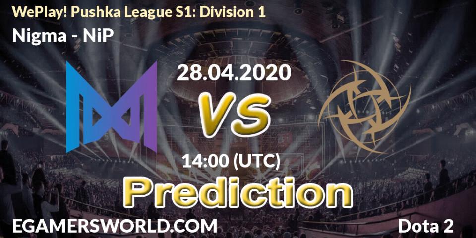 Pronóstico Nigma - NiP. 28.04.2020 at 10:57, Dota 2, WePlay! Pushka League S1: Division 1