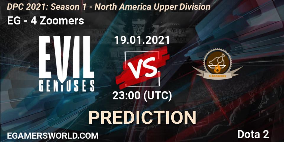 Pronóstico EG - 4 Zoomers. 19.01.2021 at 23:00, Dota 2, DPC 2021: Season 1 - North America Upper Division