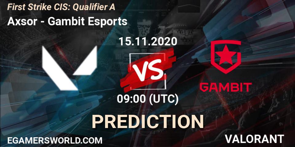 Pronóstico Axsor - Gambit Esports. 15.11.20, VALORANT, First Strike CIS: Qualifier A