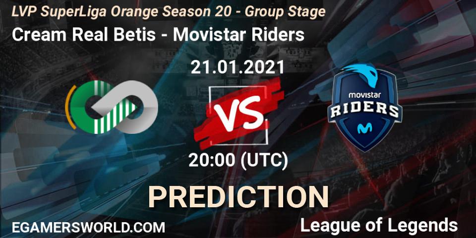 Pronóstico Cream Real Betis - Movistar Riders. 21.01.2021 at 20:00, LoL, LVP SuperLiga Orange Season 20 - Group Stage