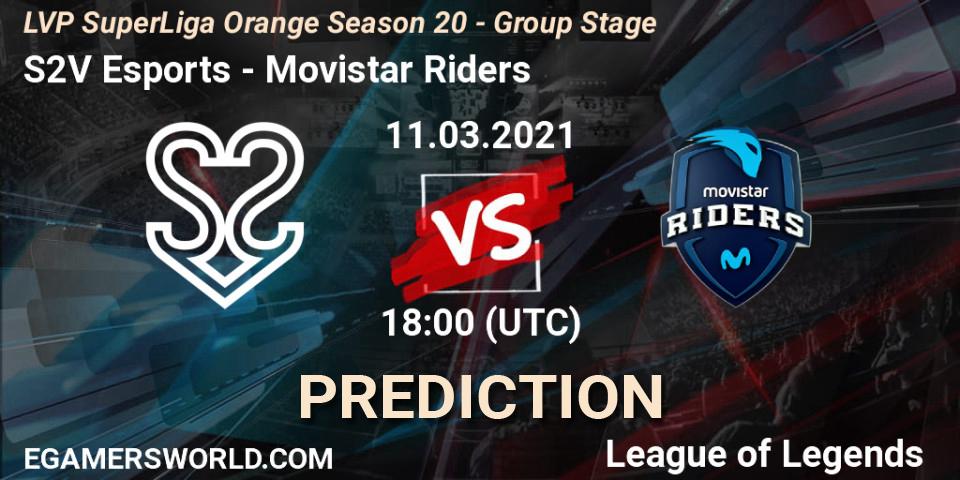 Pronóstico S2V Esports - Movistar Riders. 11.03.2021 at 18:00, LoL, LVP SuperLiga Orange Season 20 - Group Stage