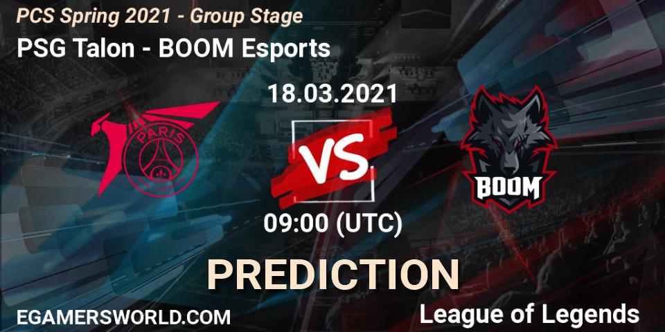 Pronóstico PSG Talon - BOOM Esports. 18.03.2021 at 09:00, LoL, PCS Spring 2021 - Group Stage