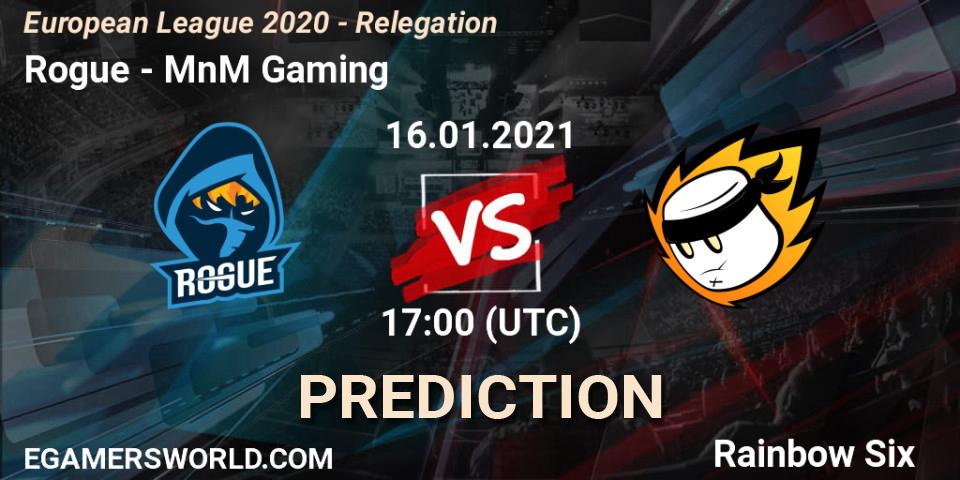 Pronóstico Rogue - MnM Gaming. 16.01.2021 at 17:00, Rainbow Six, European League 2020 - Relegation