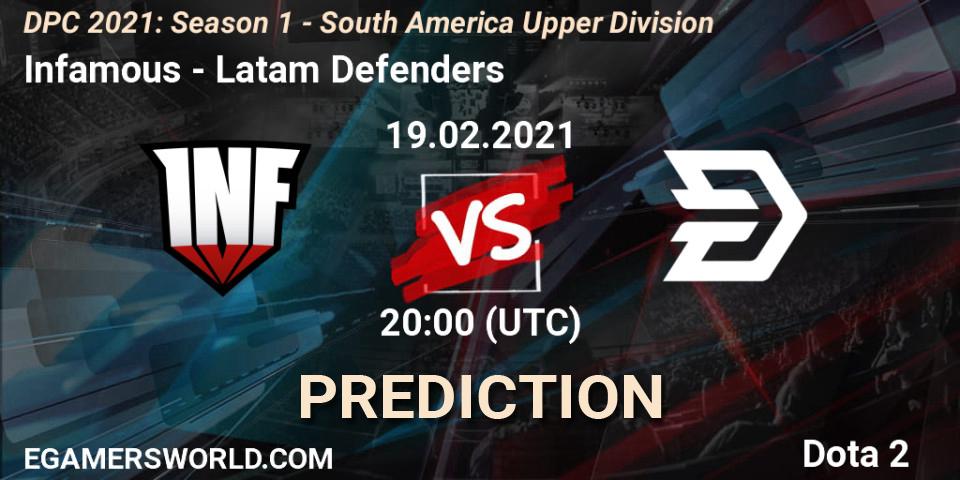 Pronóstico Infamous - Latam Defenders. 19.02.2021 at 20:00, Dota 2, DPC 2021: Season 1 - South America Upper Division