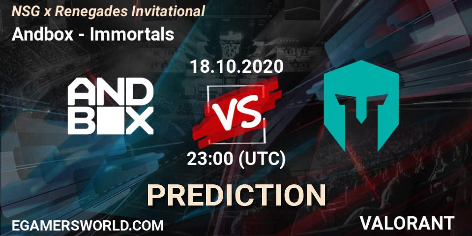 Pronóstico Andbox - Immortals. 18.10.2020 at 23:00, VALORANT, NSG x Renegades Invitational