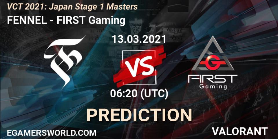 Pronóstico FENNEL - FIRST Gaming. 13.03.2021 at 06:20, VALORANT, VCT 2021: Japan Stage 1 Masters
