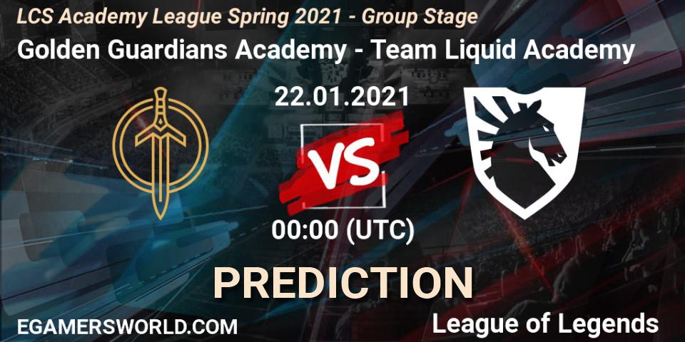 Pronóstico Golden Guardians Academy - Team Liquid Academy. 22.01.2021 at 00:00, LoL, LCS Academy League Spring 2021 - Group Stage