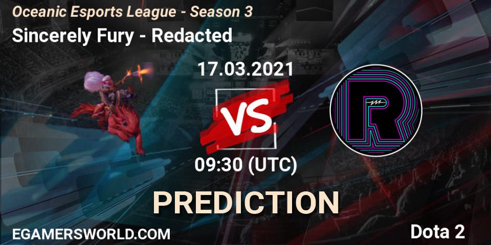 Pronóstico Sincerely Fury - Redacted. 17.03.2021 at 09:56, Dota 2, Oceanic Esports League - Season 3
