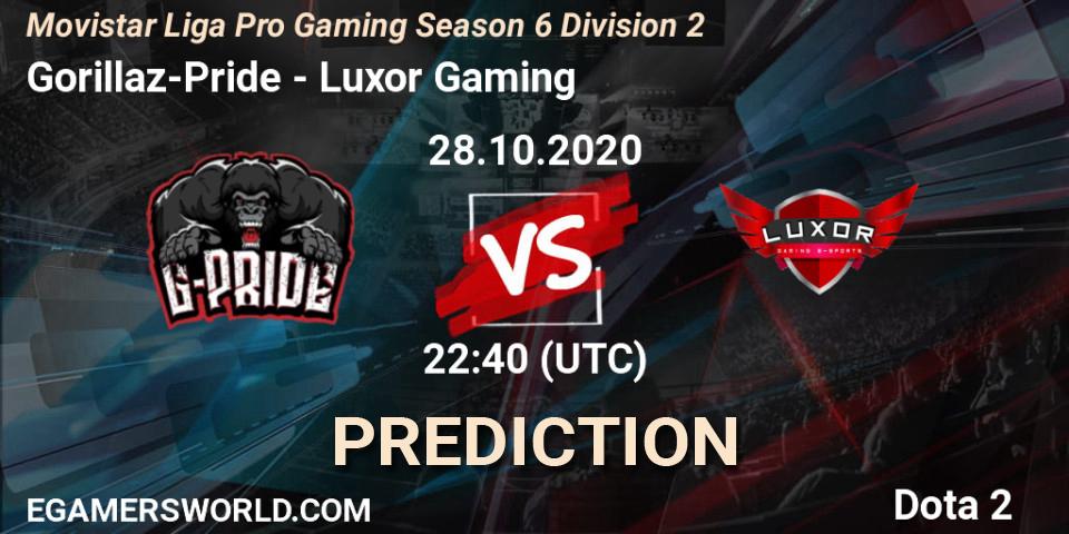 Pronóstico Gorillaz-Pride - Luxor Gaming. 28.10.2020 at 22:40, Dota 2, Movistar Liga Pro Gaming Season 6 Division 2