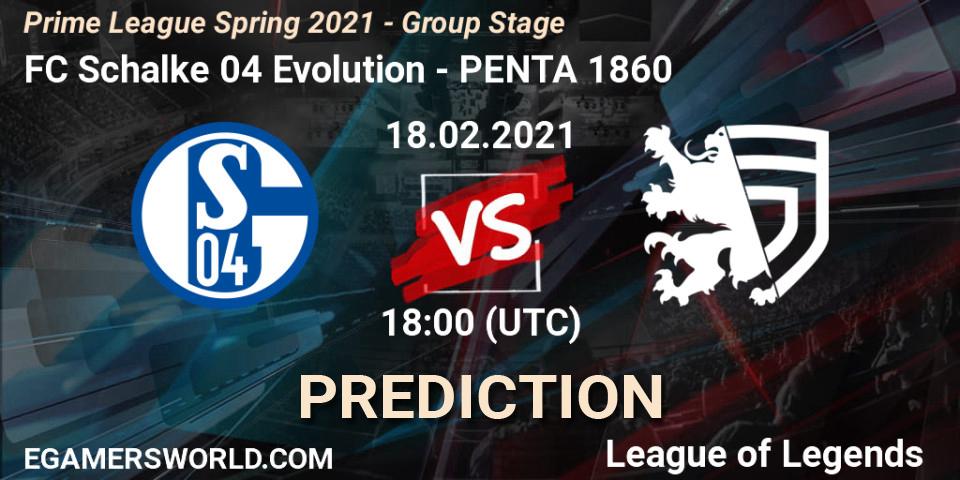 Pronóstico FC Schalke 04 Evolution - PENTA 1860. 18.02.2021 at 19:00, LoL, Prime League Spring 2021 - Group Stage