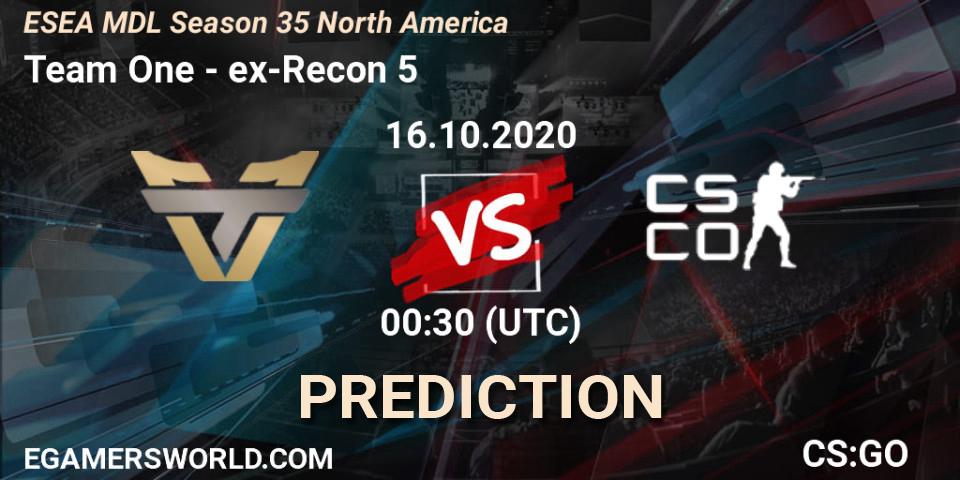Pronóstico Team One - ex-Recon 5. 30.10.2020 at 00:30, Counter-Strike (CS2), ESEA MDL Season 35 North America