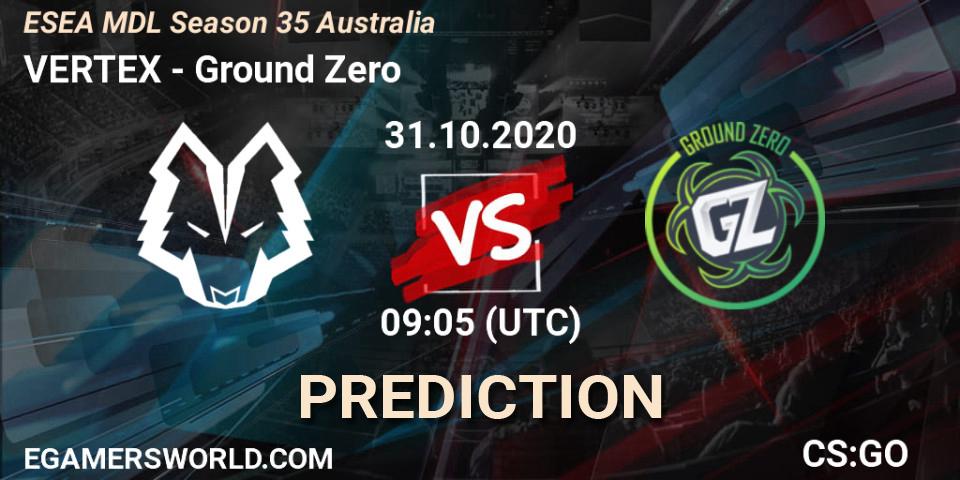 Pronóstico VERTEX - Ground Zero. 31.10.2020 at 07:05, Counter-Strike (CS2), ESEA MDL Season 35 Australia