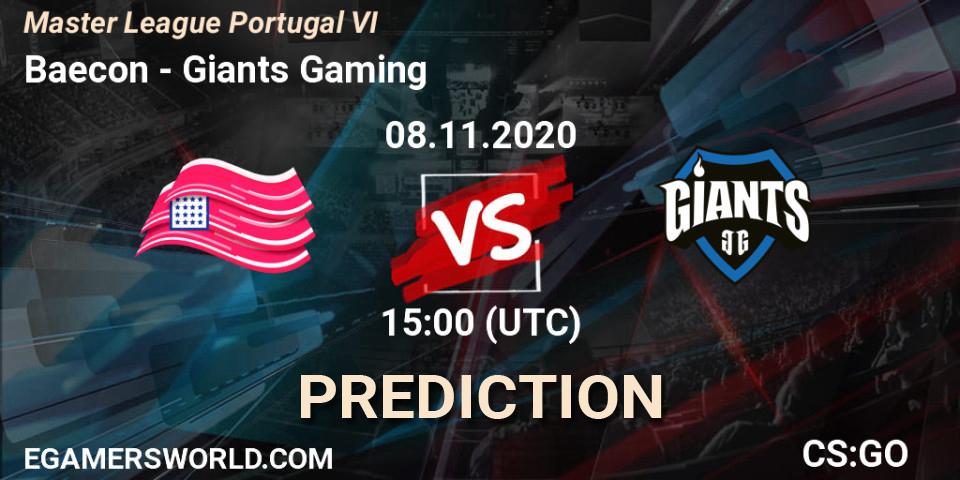 Pronóstico Baecon - Giants Gaming. 08.11.2020 at 15:00, Counter-Strike (CS2), Master League Portugal VI