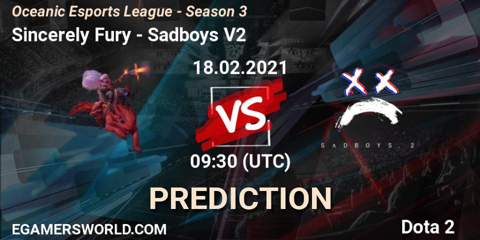 Pronóstico Sincerely Fury - Sadboys V2. 20.02.2021 at 03:39, Dota 2, Oceanic Esports League - Season 3
