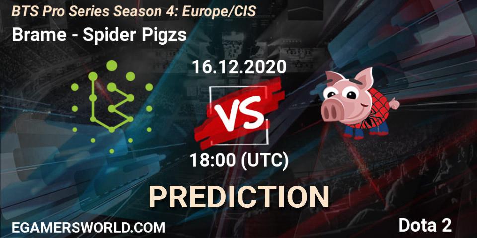Pronóstico Brame - Spider Pigzs. 16.12.2020 at 16:16, Dota 2, BTS Pro Series Season 4: Europe/CIS