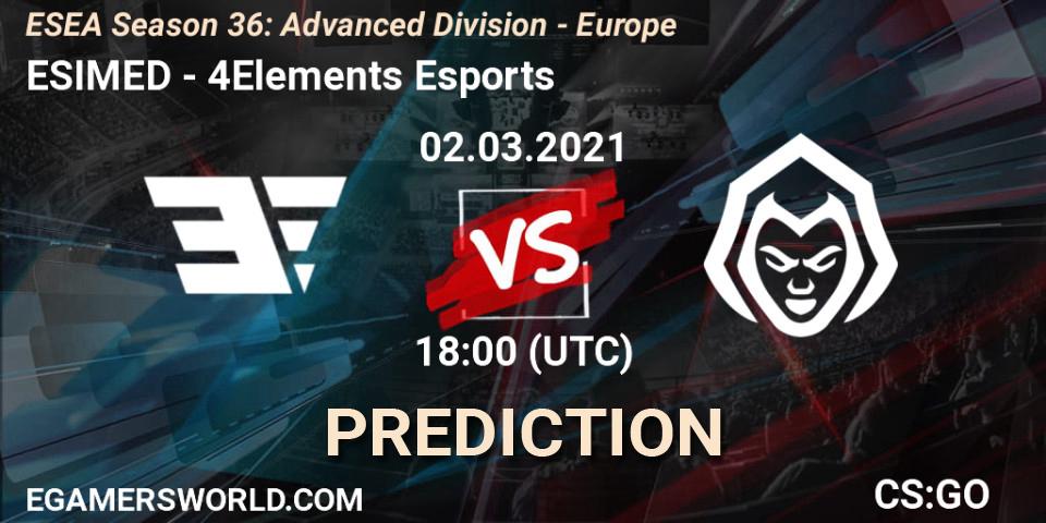 Pronóstico ESIMED - 4Elements Esports. 02.03.2021 at 18:00, Counter-Strike (CS2), ESEA Season 36: Europe - Advanced Division
