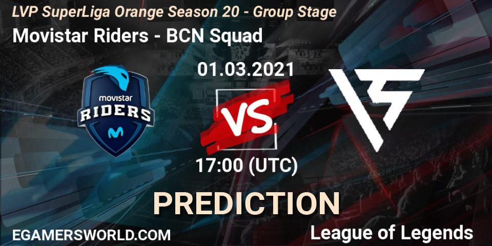 Pronóstico Movistar Riders - BCN Squad. 01.03.2021 at 17:00, LoL, LVP SuperLiga Orange Season 20 - Group Stage
