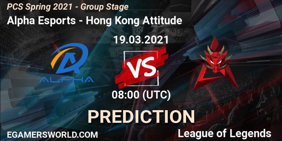 Pronóstico Alpha Esports - Hong Kong Attitude. 19.03.21, LoL, PCS Spring 2021 - Group Stage