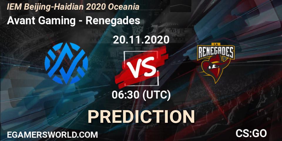 Pronóstico Avant Gaming - Renegades. 20.11.20, CS2 (CS:GO), IEM Beijing-Haidian 2020 Oceania