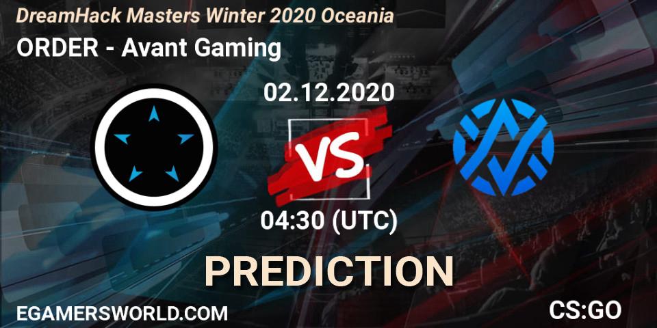 Pronóstico ORDER - Avant Gaming. 02.12.20, CS2 (CS:GO), DreamHack Masters Winter 2020 Oceania