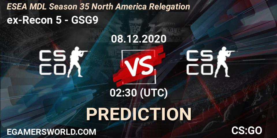 Pronóstico ex-Recon 5 - GSG9. 08.12.2020 at 02:30, Counter-Strike (CS2), ESEA MDL Season 35 North America Relegation