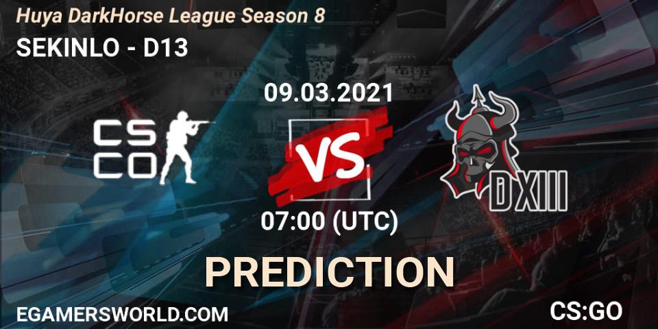 Pronóstico SEKINLO - D13. 09.03.2021 at 07:00, Counter-Strike (CS2), Huya DarkHorse League Season 8