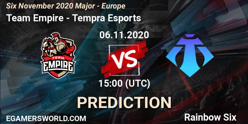 Pronóstico Team Empire - Tempra Esports. 06.11.2020 at 15:00, Rainbow Six, Six November 2020 Major - Europe