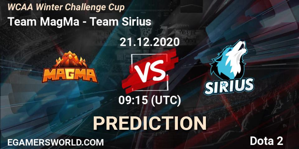 Pronóstico Team MagMa - Team Sirius. 21.12.20, Dota 2, WCAA Winter Challenge Cup