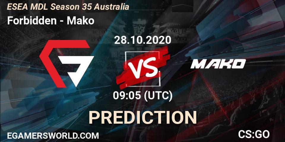 Pronóstico Forbidden - Mako. 28.10.2020 at 09:05, Counter-Strike (CS2), ESEA MDL Season 35 Australia