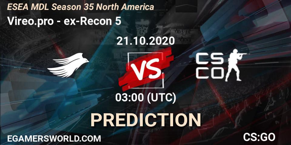 Pronóstico Vireo.pro - ex-Recon 5. 21.10.2020 at 03:00, Counter-Strike (CS2), ESEA MDL Season 35 North America