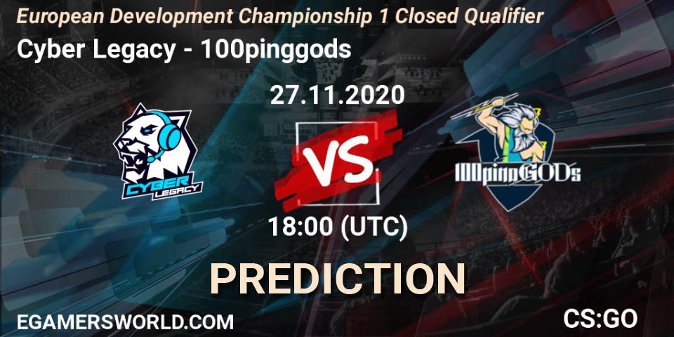Pronóstico Cyber Legacy - 100pinggods. 27.11.2020 at 17:20, Counter-Strike (CS2), European Development Championship 1 Closed Qualifier